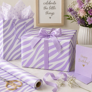 Lavender & White Zebra Stripes Animal Print Wrapping Paper