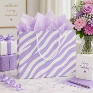 Lavender & White Zebra Stripes Chic Animal Print Large Gift Bag