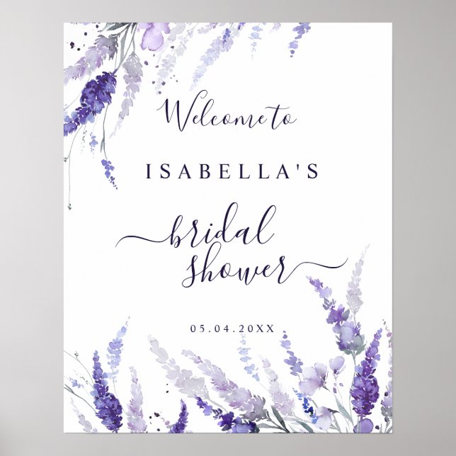 Lavender Wild Flowers Bridal Shower Welcome Sign (Front)