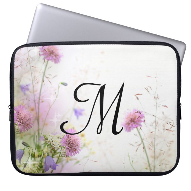Lavender Wild Flowers Monogram 15" Laptop Case (Front)