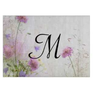 Lavender Wild Flowers Monogram Glass Cutting Board