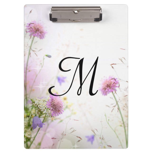 Lavender Wild Flowers Monogram Initial Clip Board (Front)