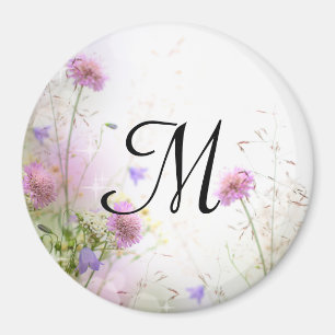 Lavender Wild Flowers Monogram Initial Magnet