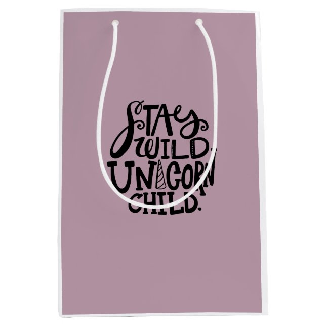 Lavender Wild Unicorn Birthday Medium Gift Bag (Front)