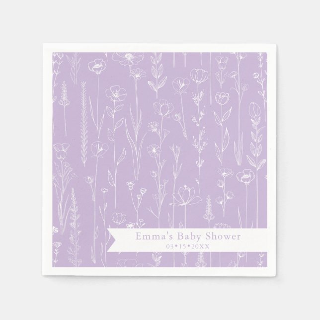 Lavender Wildflower Baby Shower | Floral Pattern  Napkin (Front)