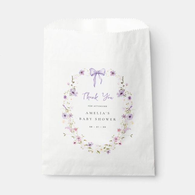 Lavender Wildflower Baby Shower Paper Favour Bags (Front)