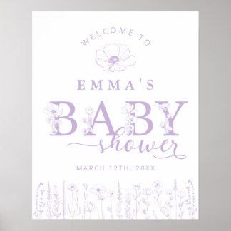 Lavender Wildflower Baby Shower Welcome Sign