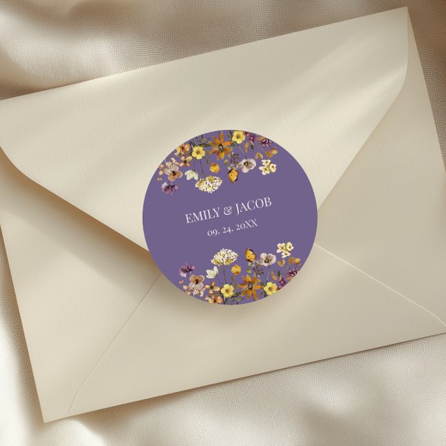 Lavender Wildflower Boho Wedding  Classic Round Sticker (Creator Uploaded)