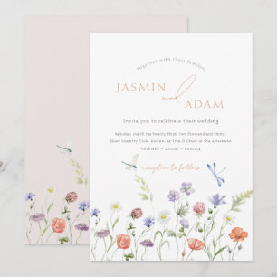 Lavender Wildflower Dragonfly Monogram Wedding Invitation