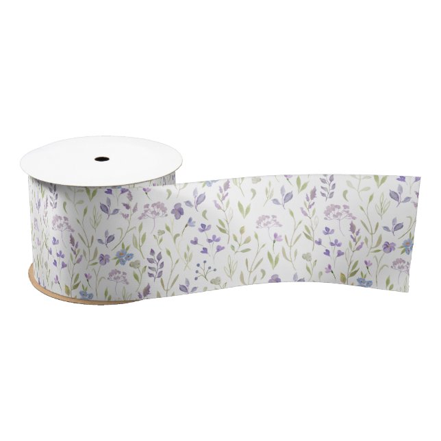 Lavender Wildflower Floral Pattern Ribbon Satin Ribbon (Spool)