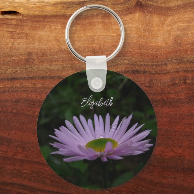 Lavender Wildflower Floral Photo Personalised  Key Ring (Front)