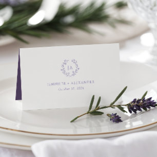 Lavender Wildflower Monogram Wedding Place Card