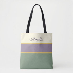 Lavender Wildflower Personalised Tote - Striped Bag