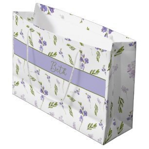 Lavender Wildflower Watercolor Floral Monogram Large Gift Bag