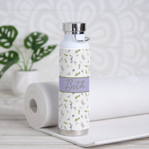 Lavender Wildflower Watercolor Floral Monogram Water Bottle