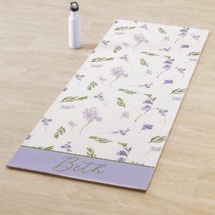 Lavender Wildflower Watercolor Floral Monogram Yoga Mat