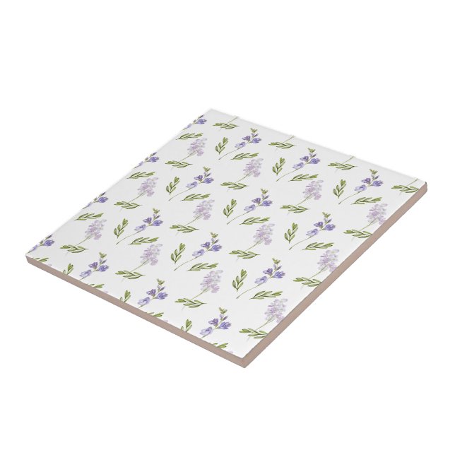 Lavender Wildflower Watercolor Floral Pattern Ceramic Tile (Side)