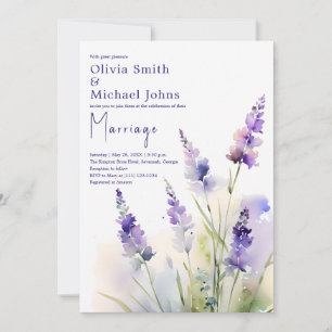 Lavender wildflower Watercolor Wedding Invitation