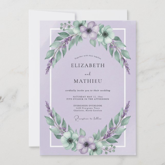 Lavender Wildflower Wedding Invitation (Front)
