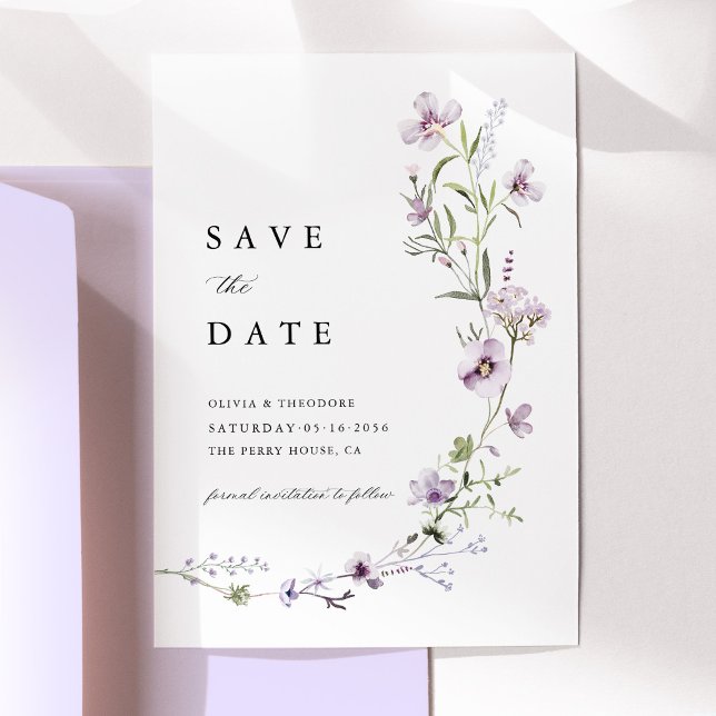 Lavender Wildflower Wedding Save The Date (Lavender Wildflower Save the Date Card, Lilac Purple Floral Botanical Wedding Announcement Card)