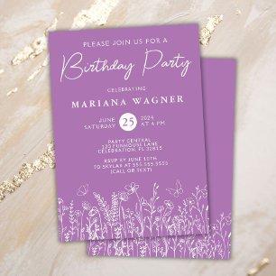 Lavender Wildflowers Birthday Party Invitation
