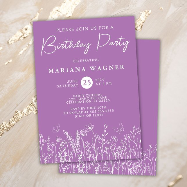 Lavender Wildflowers Birthday Party Invitation (Creator Uploaded)