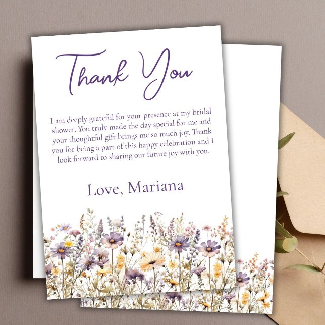 Lavender Wildflowers Bridal Shower Thank You Card (Creator Uploaded)