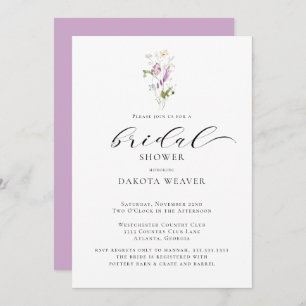 Lavender Wildflowers Calligraphy Bridal Shower Invitation