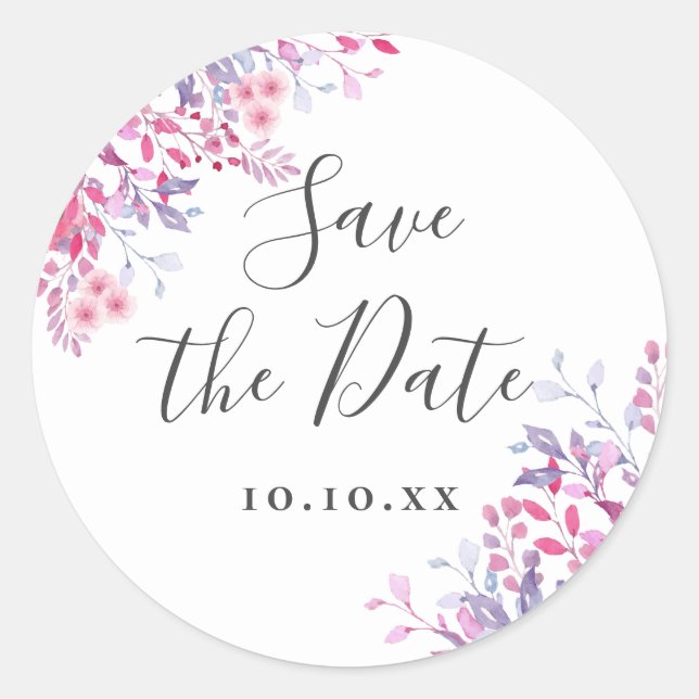 Lavender Wildflowers Save the Date Classic Round Sticker (Front)