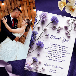 Lavender Wildflowers Wedding Photo  Thank You Card