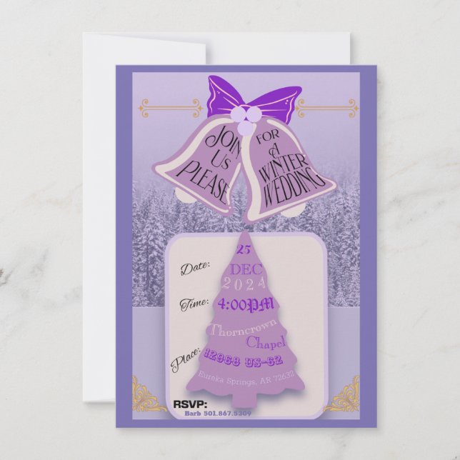 Lavender Winter Pines with Bells (Front)