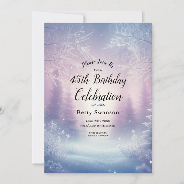 Lavender Winter Snowfall Custom Year Birthday Invitation (Front)