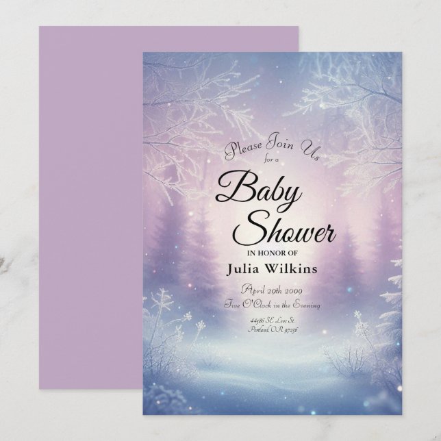 Lavender Winter Snowfall Serenade Baby Shower Invitation (Front/Back)