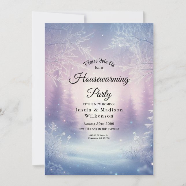  Lavender Winter Snowfall Serenade Housewarming Invitation (Front)