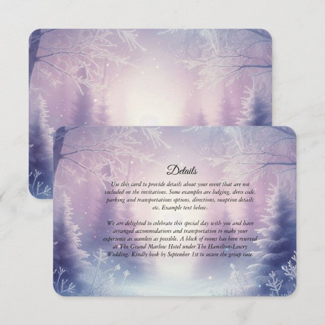 Lavender Winter Snowfall Serenade Wedding Enclosure Card (Front/Back)