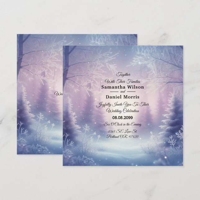 Lavender Winter Snowfall Serenade Wedding Invitation (Front/Back)