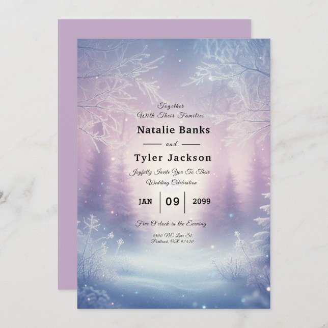 Lavender Winter Snowfall Serenade Wedding Invitation (Front/Back)