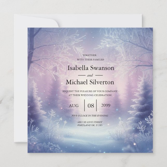 Lavender Winter Snowfall Serenade Wedding Invitation (Front)
