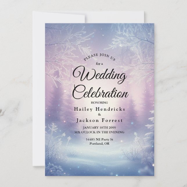 Lavender Winter Snowfall Serenade Wedding Invitation (Front)