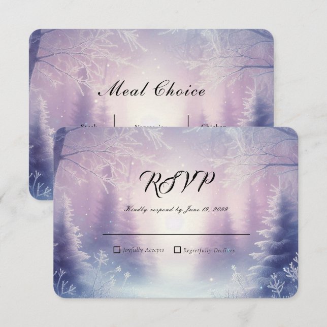Lavender Winter Snowfall Serenade Wedding RSVP Card (Front/Back)