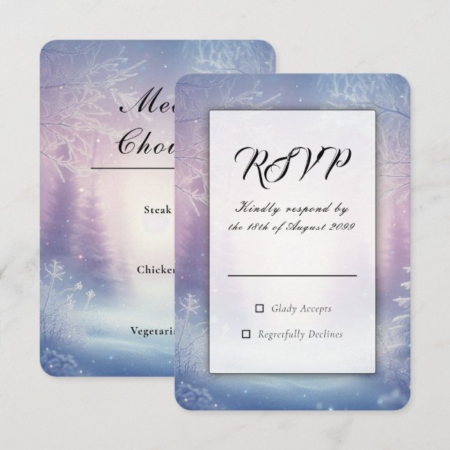 Lavender Winter Snowfall Serenade Wedding RSVP Card (Front/Back)