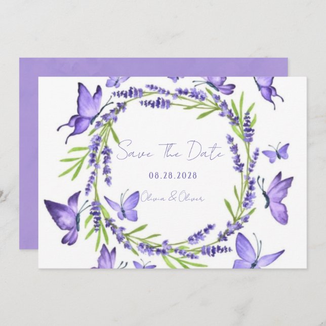 Lavender Wisteria & Butterflies Save The Date (Front/Back)