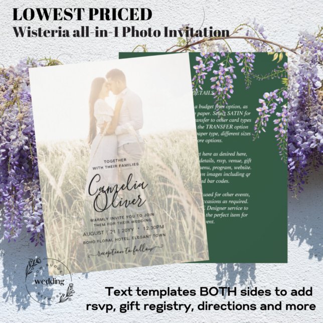 Lavender WISTERIA Emerald Green All-in-1 Wedding Flyer (Creator Uploaded)