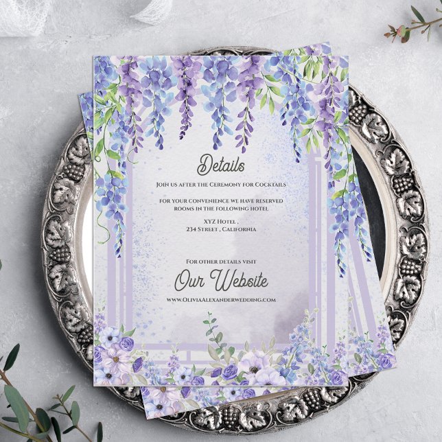 Lavender Wisteria Floral Arch Wedding Details Enclosure Card (Lavender Wisteria Floral Arch Wedding Details Card | Purple Garden Wedding Information Enclosure)