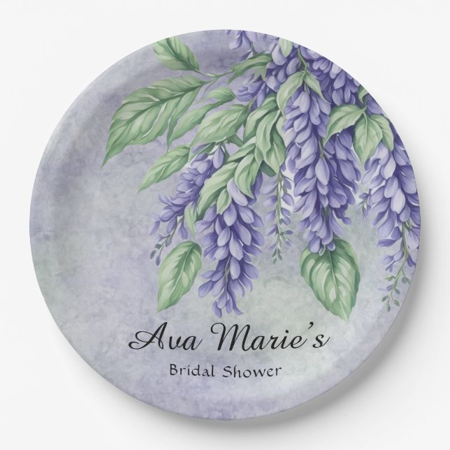 Lavender Wisteria Flowers Marble Bridal Shower Paper Plate (Front)