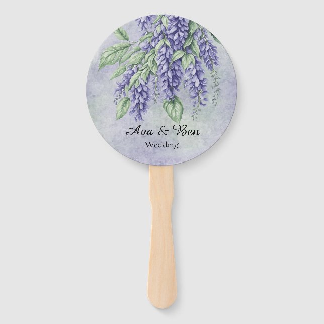 Lavender Wisteria Flowers Marble Wedding Hand Fan (Front)