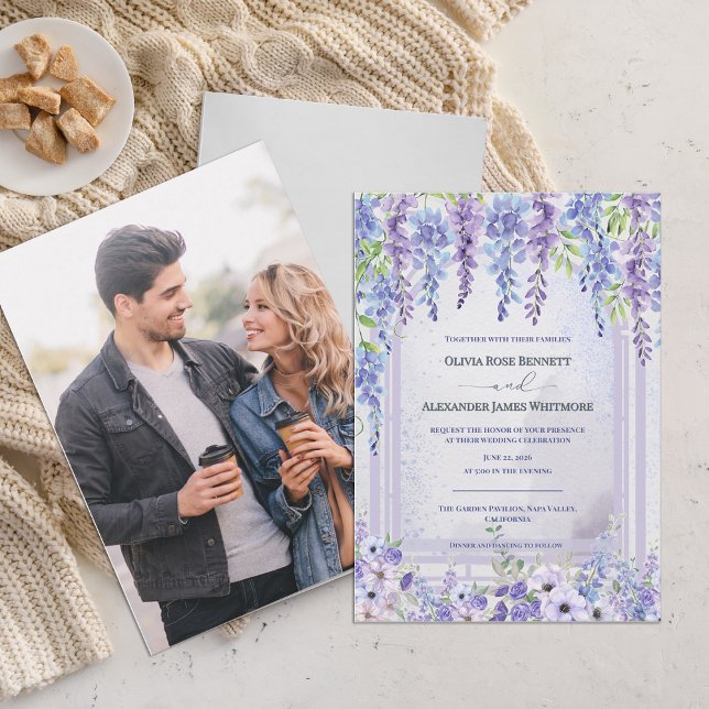 Lavender Wisteria Purple Floral Arch Photo Wedding Invitation (Lavender Wisteria Floral Arch Photo Wedding Invitation | Romantic Purple Garden Wedding Invite)