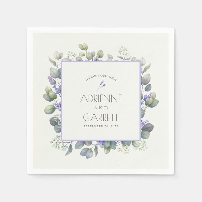 Lavender With Eucalyptus Greenery Wedding Paper Napkin (Front)