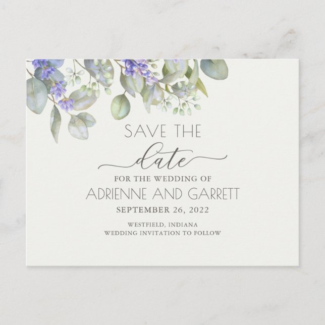Lavender With Eucalyptus Save The Date Announcement Postcard (Front)