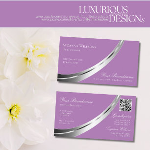 Lavender with Silver Decor and QR-Code Stylish Business Card